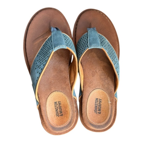 Johnston & Murphy Prescott Thong Sandals Size 10 Stone Blue Leather Thong Sandal - Picture 5 of 13